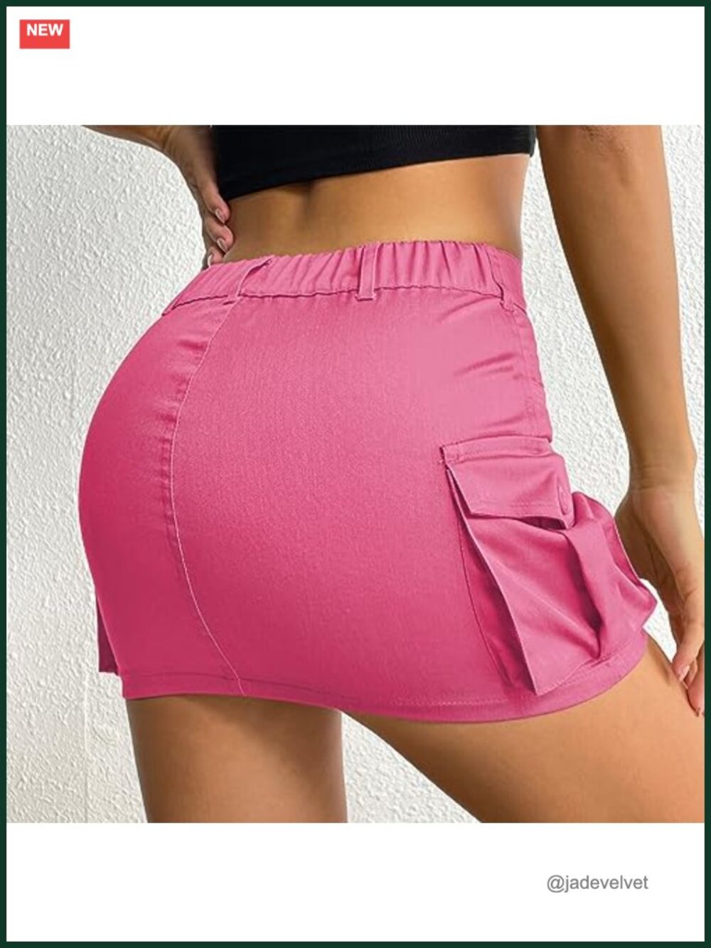 Denim Mini Skirt - Low Rise Cargo Jean Skirt with Pockets - Picture 2 of 6